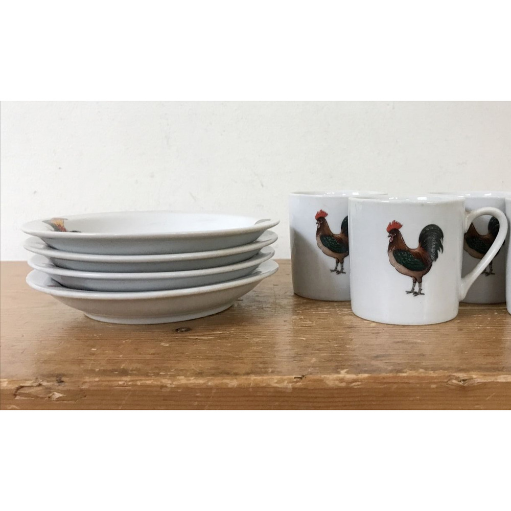 Vtg BIA Cordon Bleu Porcelain Demitasse Rooster Espresso 3 Mugs 4 Saucers Set